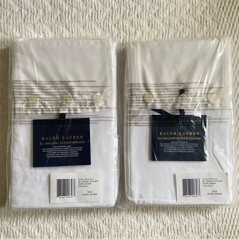 Ralph Lauren SET OF 2 Sateen Border Euro Sham Organic Cotton in Parchment